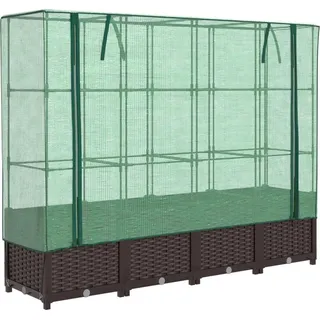 vidaXL Hochbeet mit Gewächshaus-Aufsatz Rattan-Optik 160x40x138 cm - Braun
