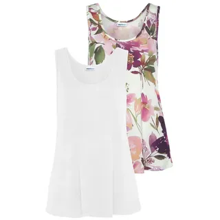 Beachtime Tanktop 2er-Pack, mit Blumendruck, lockere Sommertops aus Jersey, weiß