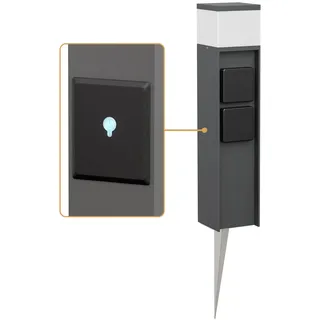 ledscom.de Pollerleuchte PODEL mit Erdspieß für außen, Smart Home, 39cm, anthrazit, 2 Steckdosen, inkl. G9 Leuchtmittel, 501lm, warmweiß