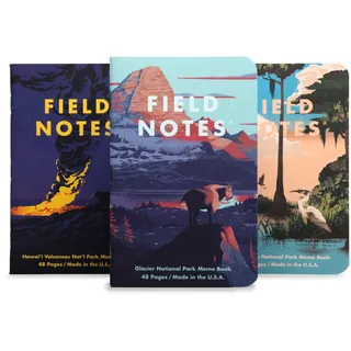 Field Notes Field Notes: National Parks Series (Serie F – Glacier, Hawai'I Volcanoes, Everglades) – Graph Paper Memo Book 3er Pack – 8,9 x 14,9 cm