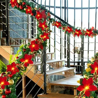 Weihnachtsgirlande mit Beleuchtung, Girlande Weihnachten 2 M, Weihnachtsdekoration,mit batteriebetriebene LED-Lichter, Innen- und Außenbereich,Amerikanisch Party-Dekoration (2m+10 Lichter+Timing)