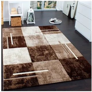 Paco Home Teppich »Diamond 663« rechteckig 18 mm Höhe Kurzflor, Karo Muster, 3D-Design, ideal im Wohnzimmer & Schlafzimmer, braun