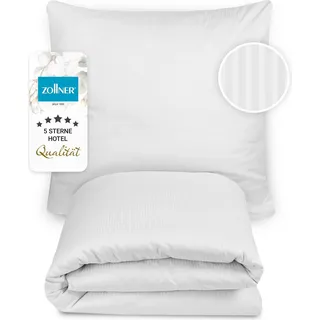 Bettwäsche 80x80 cm + 140x200 cm, weiß, Baumwolle, Design: 3 mm Streifen - Weiß