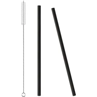 2 Stück gerade, wiederverwendbare Metall-Trinkhalme mit Reinigungsbürste, kompatibel mit Stanley-Bechern, BPA-frei und umweltfreundlich, spülmaschinenfest (schwarz, 0,8 cm)