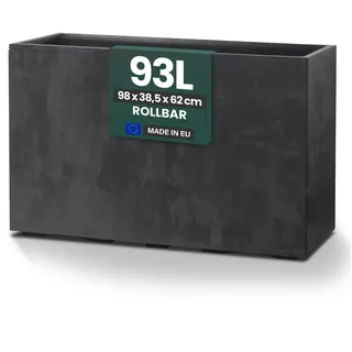 Kreher® XXL Sichtschutz Pflanzkasten hoch 93L - 98x38,5x62 cm - doppelwandig & rollbar, mit Entwässerungsstopfen - wetterfest - Naturstein Optik (1, Anthrazit)