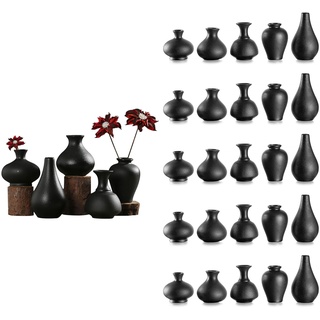 Sziqiqi Kleine Schwarz Keramik Vasen - Bulk Blumen Vase von 30 Mini Handmade Keramikvasen für Blumen Pampasgras Moderne Blumenvase Deko für Wohnzimmer Küche Büro Küche und Tisch