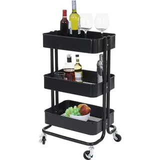 Servierwagen HWC-C64, Küchenwagen Barwagen Teewagen Transportwagen Rollwagen schwarz ohne Griff - Schwarz