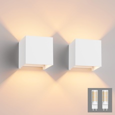 Klighten 2 Stücke LED Wandleuchte Modern Up Down Wandlampe Mit Einer Ersetzbaren G9 Birne IP54 Wandbeleuchtung Innen & Außen Warmweiß (Weiß 3000K)