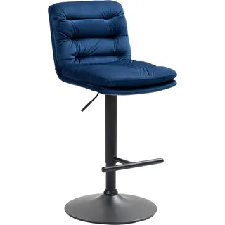 Barhocker mit Samthocker - Eleganter Hocker - Hoher Sitzkomfort und höhenverstellbar Farbe: Blau | Grundfarbe: Schwarz