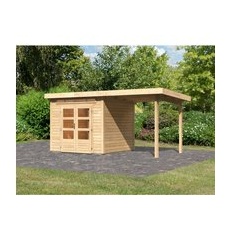 Karibu Gartenhaus Set Kumla 3 Naturbelassen mit Anbaudach 235 cm Breit 5,5 m2