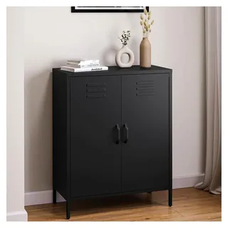 Atria Metallkommode – Sideboard in Schwarz – Metallschrank mit 3 Fächern und Doppeltüren – Mehrzweckschrank mit flexiblen Einlegeböden – Industrial Highboard – Aufbewahrungsschrank/Flurschrank