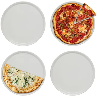 KHG 4er-Set Pizzateller, groß mit 33 cm in weiß, Durchmesser, für Zuhause | perfekt für Gastro und Zuhause, hochwertiges Porzellan, spülmaschinengeeignet & perfekt Stapelbar im zeitlosem Design