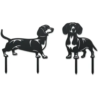 WADORN 2 Stil Dackel Hund Metall Dekorative, Gartenstecker Lustige Dackel Statuen Aus Metall Für Außenbereich Welpen Silhouette Ornament Hund Silhouette Gartendekoration Für Garten Hinterhof Rasen