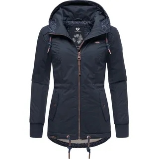 Winterjacke RAGWEAR "Winterjacke YM-Danka", Damen, Gr. L, blau (navy022), Obermaterial: 100% Polyester PES.  Obermaterial: Futter: 100% Polyester PES. 100% Polyester PES., tailliert hüftbedeckend, hoch geschlossener Ausschnitt, Ärmel ohne Ärmelschlitz Rippstrickbündchen, Jacken Winterjacke, stylische Winter Outdoorjacke mit Kapuze