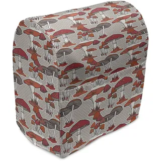 ABAKUHAUS Pilz Standmixerabdeckung, Jungle Fall Pilze, Küchengerät Taschenhülle mit Taschen, 36 x 39 x 24 cm, Rot Orange Tan