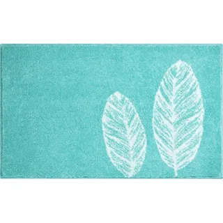 Grund Badteppich , Türkis , Textil , Blätter , rechteckig , 70x120 cm , Oeko-Tex® Standard 100, Made in Europe , rutschfest , Heimtextilien, Badtextilien, Badematten