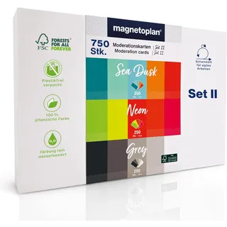 magnetoplan Moderationskarten, Set 2 (Set Dawn, Rainbow + Sea) | 750 Stück, rechteckig | In 15 starken Farben für Schule + Büro | Blanko Karten, FSC zertifiziert | BxH 20x10 cm