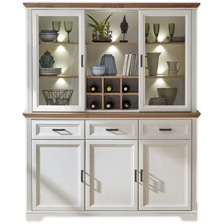 Stella Trading Buffetschrank in Pinie hell, Artisan Eiche Optik - Vitrinenschrank mit LED-Beleuchtung und viel Stauraum im Landhausstil - 166 x 205 x 48 cm (B/H/T)