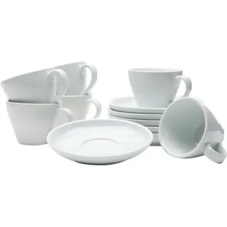 Gastro Spirit - 12-teiliges Doppel/Doppio Espresso-Tassen Set - Weiß, 180 ml, Porzellan, dickwandig, spülmaschinenfest, italienisches Design - 6er Kaffee-Tassen Set mit Untertassen