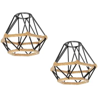 ledscom.de 2 Stück Käfig Lampenschirm mit Hanfseil, Diamant, schwarz, 155mm Ø
