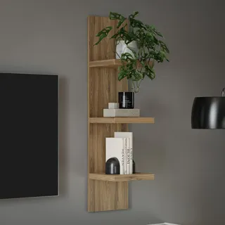 Forte Lewisville Wandregal 30, modernes Wandpaneel mit 3 Regalböden, Holzwerkstoff, Wohnzimmer, Valenica Eiche Holzdekor, 30 cm breit x 135 cm hoch x 29,6 cm tief