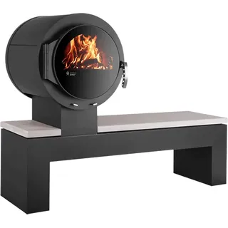 KANUK | Kaminofen Kanuk - Bank | Buchenholz / Weiß gestrahlt | 8 kW