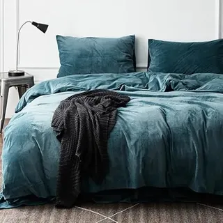 Michorinee Winter Plüsch Bettwäsche Set 135x200 cm Petrol Blau 2teilig | Oeko‐Tex Winterbettwäsche, Cashmere Touch, Flauschig & Warme Coral Fleece, Bettbezug 135x200 cm + Kissenbezug 80x80 cm