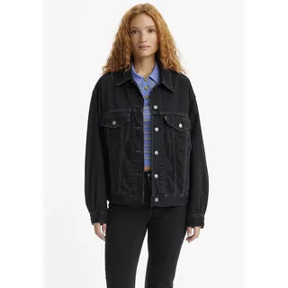 Jeansjacke LEVI'S "90S TRUCKER", Damen, Gr. L (40), schwarz (road less traveled), Denim/Jeans, Obermaterial: 100% Baumwolle, unifarben, figurumspielend hüftlang, Manschette, Jacken Jeansjacke, mit Umlegekragen