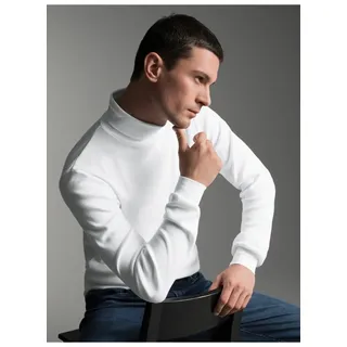 Rollkragenshirt TRIGEMA "TRIGEMA Langarm Ski- und Sport-Rollkragenpullover", Herren, Gr. S, weiß, Feinripp, 100% Baumwolle (Bio-Baumwolle kbA), Basic, normal, ohne Ausschnitt, Shirts Rollkragenshirt