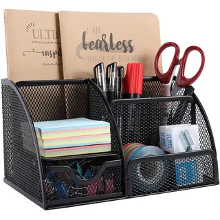 EasyPAG 7 Fächer Metall Schreibtisch Organizer Stiftehalter Stiftköcher Vielseitig Utensilienschalen Büro Organisation Zubehör Ablage mit Schublade