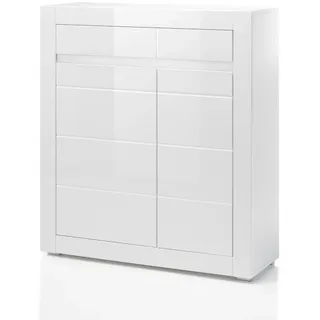 furn.design Kommode weiß Hochglanz grau Stone Design Wohnzimmerschrank Esszimmerschrank Anrichte 100 x 112 cm - Weiß, Grau