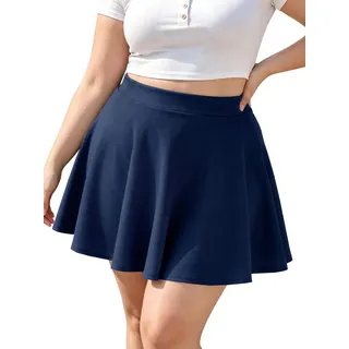 Moon Wood Damen Basic Lässig Mini Skater Rock Kurz Hohe Taille Große Größen | Informell Ausgestellter Minirock Faltenrock Stretch Röcke Mit Breitem Bund Plus Size
