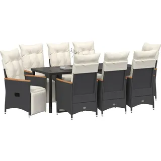 vidaXL Garten Essgruppe 9 stk. Schwarz Poly-Rattan - Schwarz