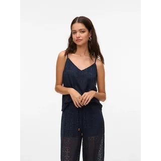 Spaghettitop VERO MODA "VMMAYA V-NECK SINGLET TOP JRS", Damen, Gr. XS, blau (navy blazer), Jersey, Obermaterial: 95% Polyester, 5% Elasthan, unifarben, regular fit normal, V-Ausschnitt, Tops Spaghettitop, Materialmix, regular fit