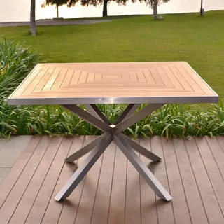 Teako Design Hochwertiger Esstisch Teakholz + Edelstahl Andalo Massivholz Wetterfest | Robuster Outdoor-Tisch für Terrasse & Balkon (80 cm)