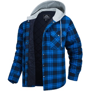 MAGCOMSEN Herren Flanelljacke Kariert Dick Fleece Hemd Warme Kapuzenhemd Hoodie Langarm Freizeit Thermohemd Herren Gesteppt Gefütterte Winterjacke mit Mehrfachtaschen Blau XL