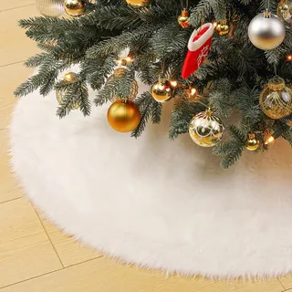 Lewondr Weihnachtsbaum Rock, 91CM Lange Plüsch Weihnachtsbaumdecke Weihnachtsdeko Große Weiche Weihnachtsbaumschürze, Vintage Weihnachtsbaum Dekoration für Wohnung Dekoration Party Geschäft, Weiß