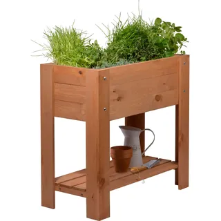 dobar® 58286FSCe Hochbeet Urban mit Ablagefläche |Erhöhtes Gemüsebeet | Salatbeet aus Massiv-Holz | Pflanzkasten für Balkon/Garten/Terrasse | 80 x 40 x 78 cm | Braun