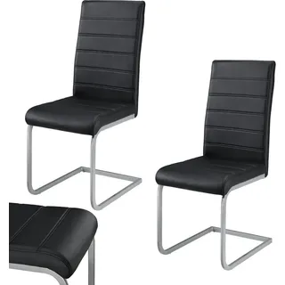 Juskys Freischwinger Stuhl Vegas 2er Set mit Kunstleder Schwarz