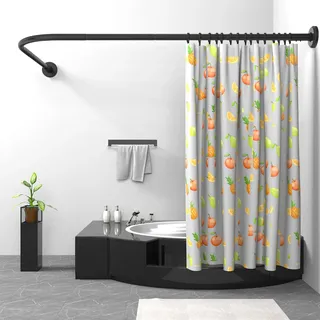 Misounda Duschvorhangstange L Form, Duschstange Schwarz 122-190 cm mit 18 Duschring, Verstellbare Eckduschstange Edelstahl, Duschvorhang Halterung für Badezimmer Badewanne Umkleidekabine