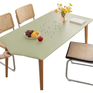Mateju Tischdecke Abwaschbar Rechteckig 90x140cm, Outdoor Lotuseffekt PVC Gartentischdecke, Elastisch Wischbare Gummiband Tischdecke, Hellgrün Tischtuch Kratz-Schmutzabweisend