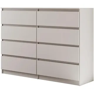 Moderne Kommode LINDA 8S - Sideboard 140 cm mit 8 Schubladen & Grifflosen Fronten (Kaschmir) - Beige
