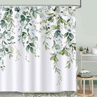 Bonhause Duschvorhang Eukalyptus Grüne Blätter Pflanze Duschvorhänge 180 x 180 cm Anti-Schimmel Wasserdicht Polyester Stoff Waschbar Bad Vorhäng für Badzimmer mit 12 Haken