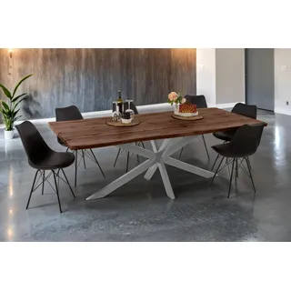 Esstisch Baumkante Holz-Optik Nussbaum 220 x 100 Spider-Gestell silber JOSY - Braun
