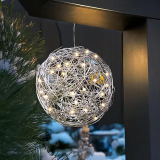 esotec Solar Deko-Drahtkugel  25 cm warmweiß mit 50 LEDs ALU wetterfest 102115