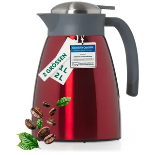 Blumtal Thermoskanne 1l - BPA-freie Teekanne mit Quick Tip Verschluss - auslaufsichere Kaffeekanne thermo für langanhaltende Isolation - Thermoskanne Tee - Kaffeekannen/Tee Thermoskanne Edelstahl Rot