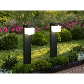 meine wunschleuchte 2er Set Pollerleuchten mit Bewegungsmelder Solar und Strom Hybrid Wegbeleuchtung