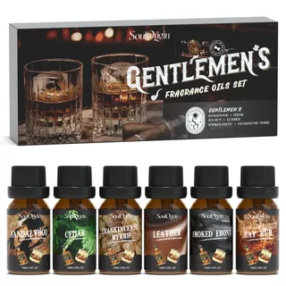 SoulOrigin Männer ätherische Öle Set, Duftöl Set für Öl Diffusoren, Duftöle für Seife Kerze Herstellung 6x10ml - Sandalholz, Zeder, Buchtröm, Leder, Raucher Ebenholz und Weihrauch Myrrhe
