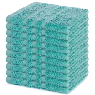 Lavea® 10er Seiftuch Set, 30 x 30 cm, 100% Baumwolle Frottier 500 g/m2, Gästehandtücher und kleine Waschlappen, pflegeleicht 60 °C, Frottierserie Elena, ideal für Bad und Gäste WC, Türkis