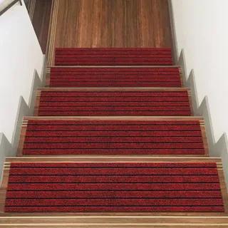 Inscrip Treppenstufen Matten, 15 Stück 70x20cm Anti-Rutsch Treppenmatten, Weich Rechteckig Selbstklebend Innentreppe Treppenstufen Stufenteppich für Kinder, Älteste, Haustiere (Rot)